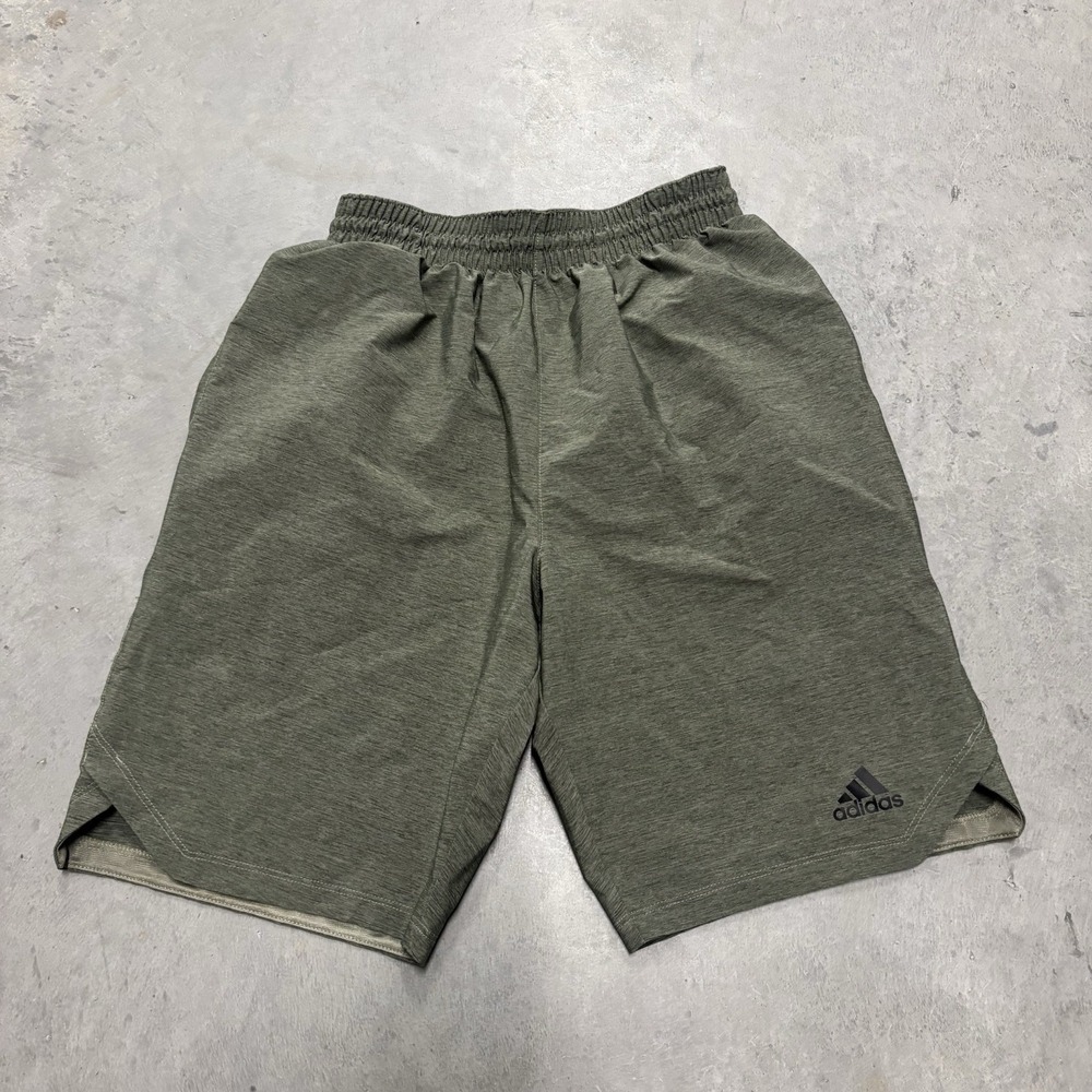 Adidas Workout Shorts Mens Small 9" Olive Green Training Lightweight Drawstring
